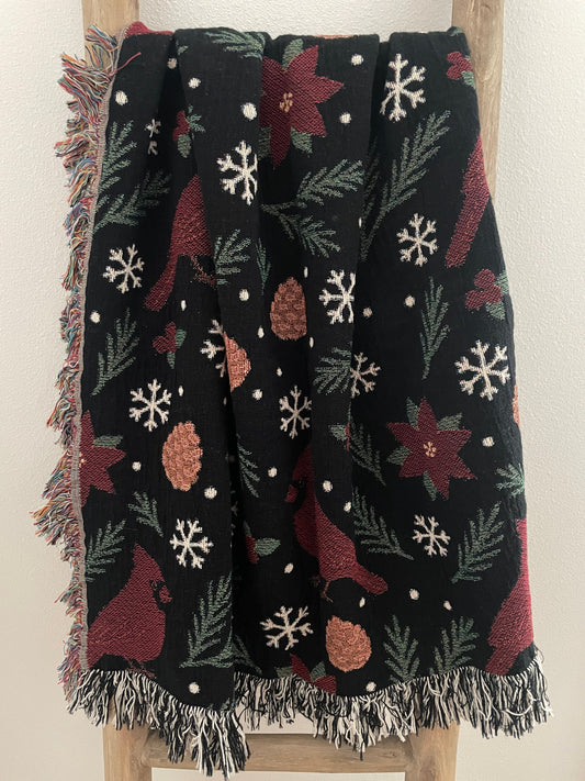 Cardinal Christmas Throw Blanket – Woven Winter Holiday Blanket