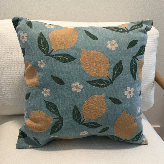 Lemon & Daisy Woven Throw Pillow - Mediterranean Citrus Accent for Home Decor