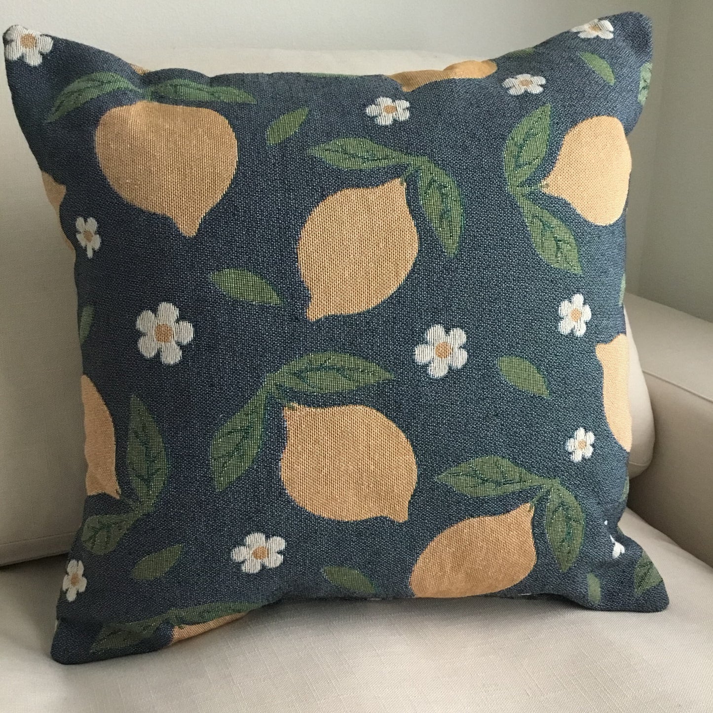 Lemon & Daisy Woven Throw Pillow - Mediterranean Citrus Accent for Home Decor