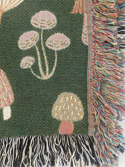 Mushroom Woven Throw Blanket - Forest-Inspired Cottagecore Gift & Decor