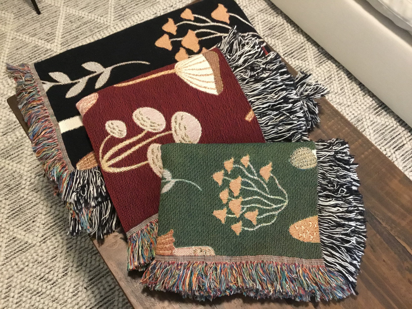 Mushroom Woven Throw Blanket - Forest-Inspired Cottagecore Gift & Decor