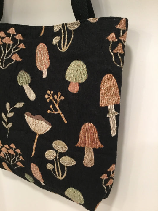Mushroom Woven Tote Bag - Dark Cottagecore Gift for Nature Lovers