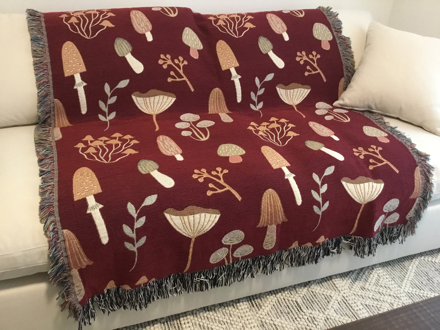 Mushroom Woven Throw Blanket - Forest-Inspired Cottagecore Gift & Decor