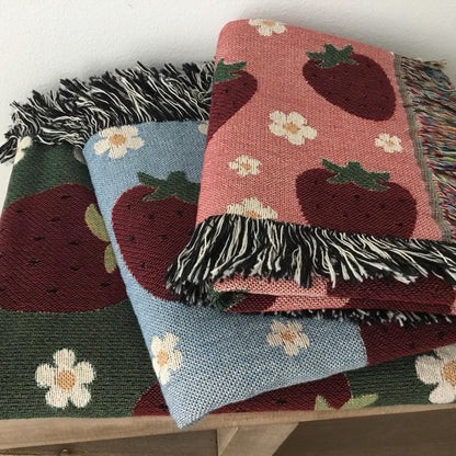 Strawberry & Daisy Woven Throw Blanket