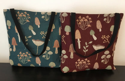Mushroom Woven Tote Bag - Dark Cottagecore Gift for Nature Lovers