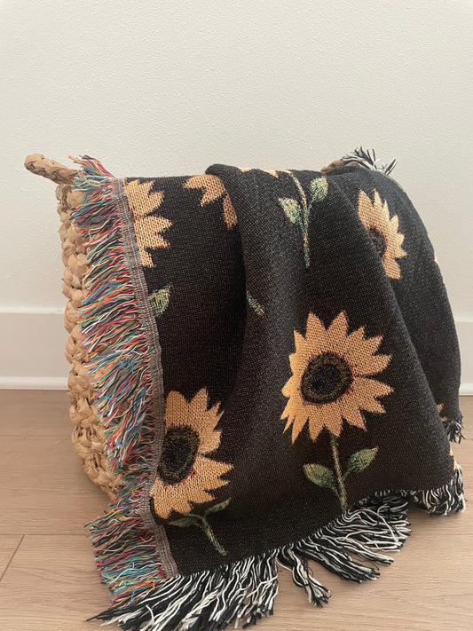 Sunflower Woven Throw Blanket - Boho, Cottagecore, Farmhouse Decor