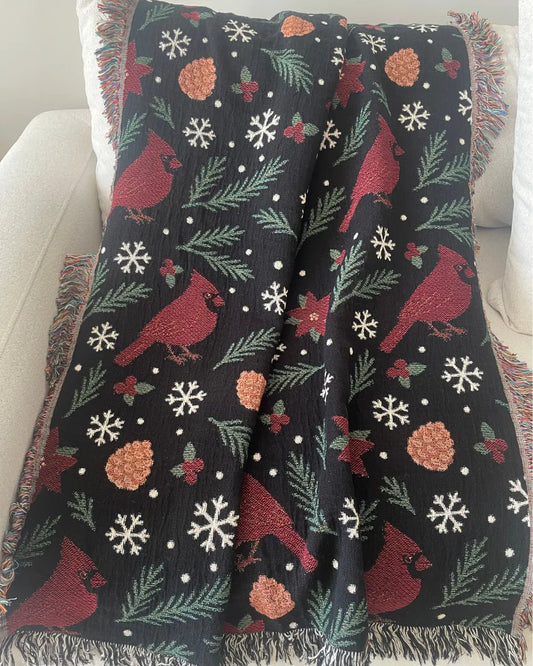 Cardinal Christmas Woven Throw Blanket