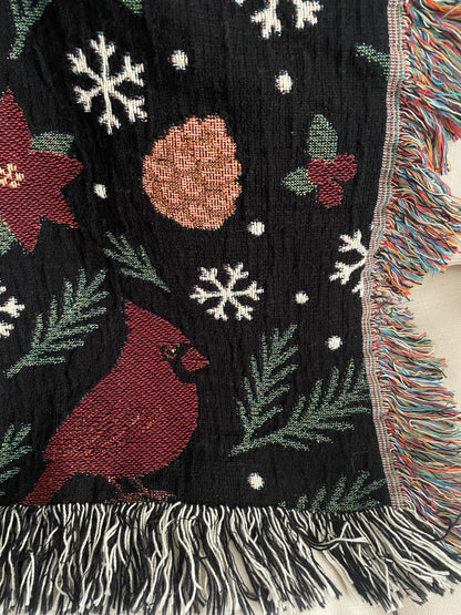 Cardinal Christmas Throw Blanket – Woven Winter Holiday Blanket