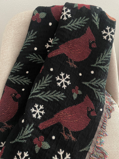 Cardinal Christmas Throw Blanket – Woven Winter Holiday Blanket
