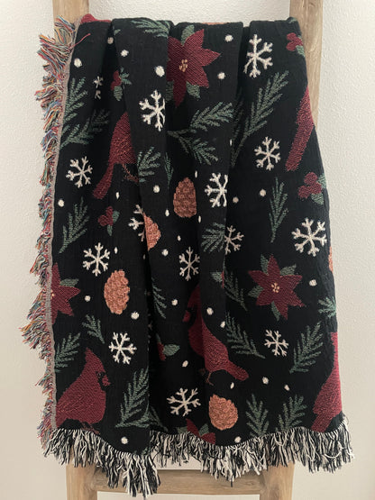 Cardinal Christmas Throw Blanket – Woven Winter Holiday Blanket