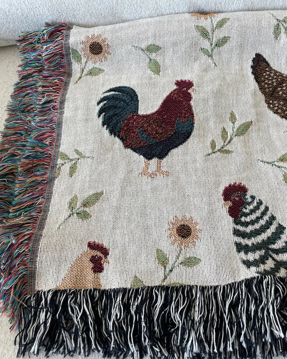 Chicken & Sunflower Woven Throw Blanket