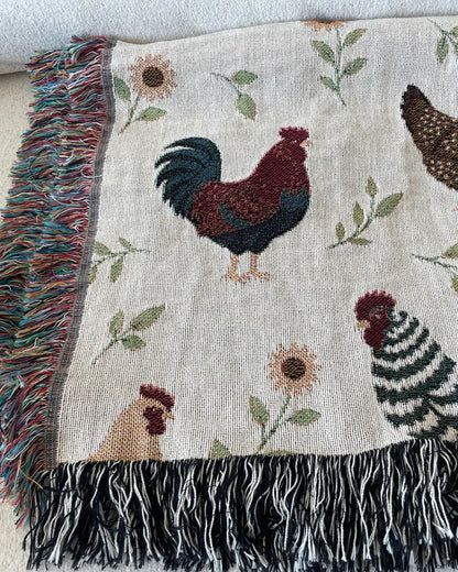 Chicken & Sunflower Woven Throw Blanket