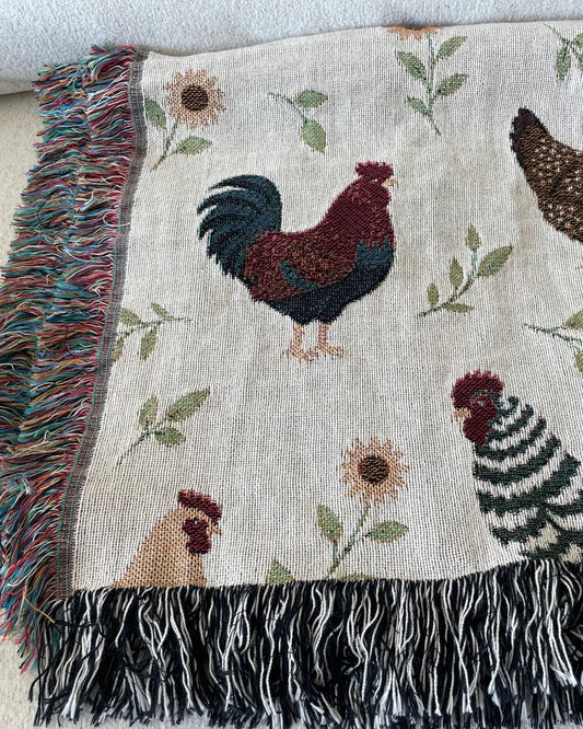 Chicken & Sunflower Woven Throw Blanket
