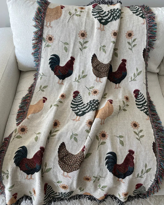 Chicken & Sunflower Woven Throw Blanket