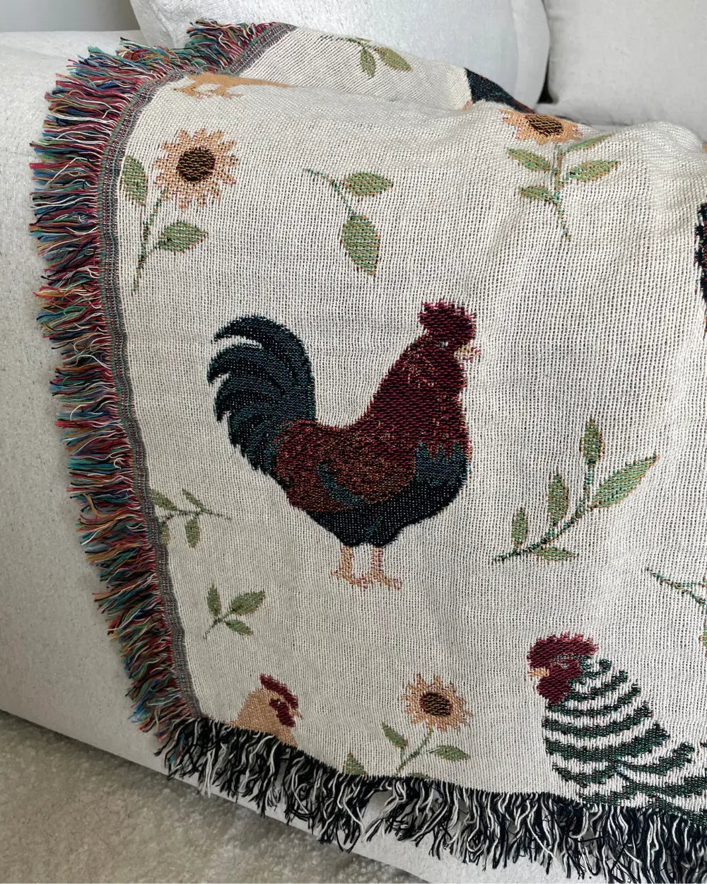 Chicken & Sunflower Woven Throw Blanket