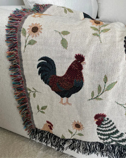 Chicken & Sunflower Woven Throw Blanket