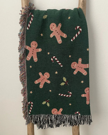 Gingerbread Man Christmas Woven Throw Blanket