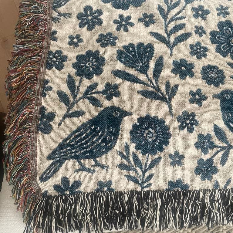 Cottagecore Birds & Florals Woven Throw Blanket