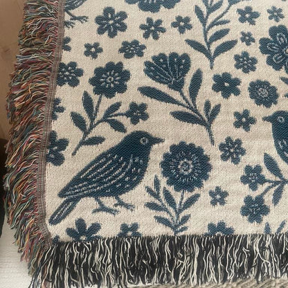 Cottagecore Birds & Florals Woven Throw Blanket