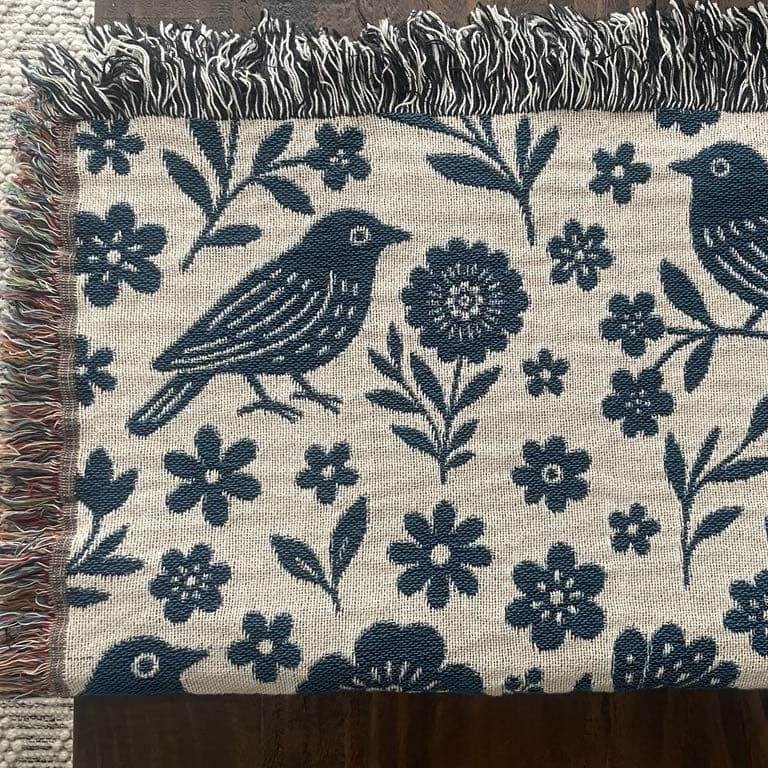 Cottagecore Birds & Florals Woven Throw Blanket