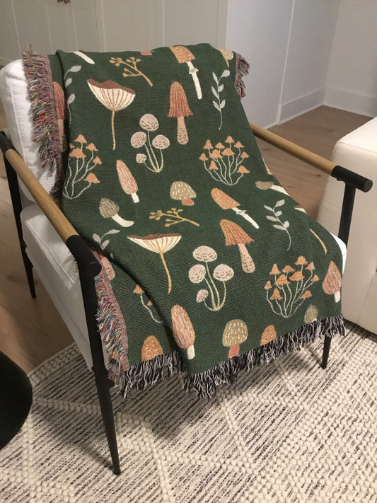 Mushroom Woven Throw Blanket - Forest-Inspired Cottagecore Gift & Decor