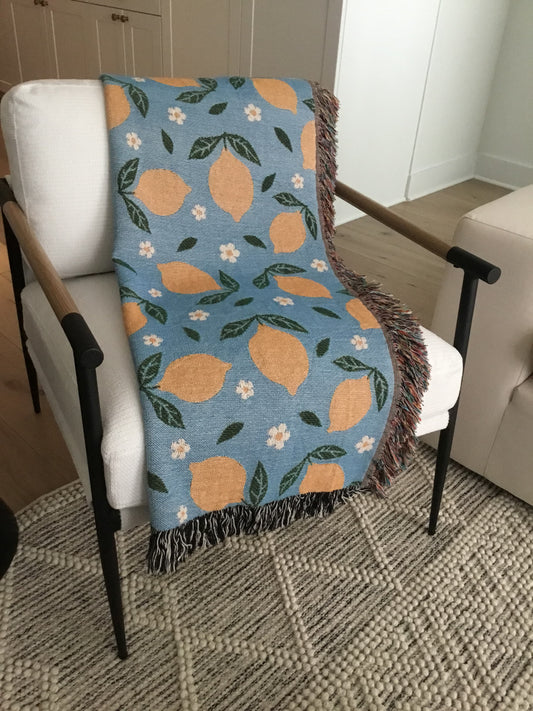 Lemon & Daisy Woven Throw Blanket - Mediterranean Citrus Home Decor
