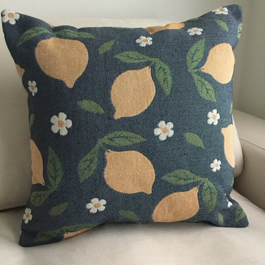 Lemon & Daisy Woven Throw Pillow - Mediterranean Citrus Accent for Home Decor
