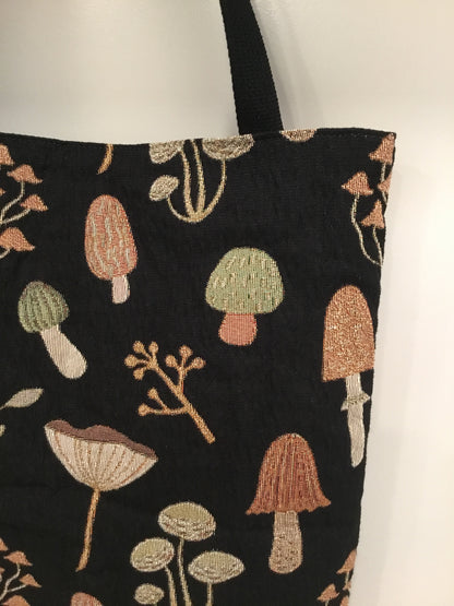 Mushroom Woven Tote Bag - Dark Cottagecore Gift for Nature Lovers