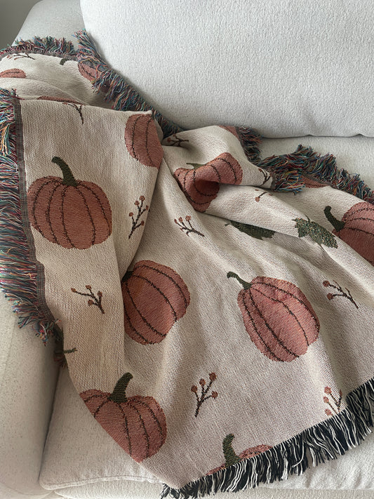 Pumpkin Fall Woven Throw Blanket