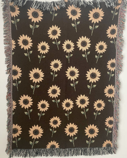 Sunflower Woven Throw Blanket - Boho, Cottagecore, Farmhouse Decor