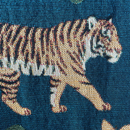 Tiger Jungle Woven Throw Blanket - Jacquard Cotton Botanical Throw