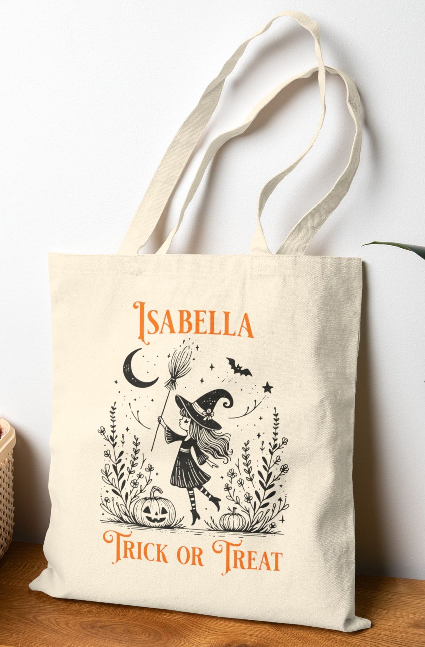 Witch Trick-or-Treat Tote - Personalized Halloween Bag for Kids