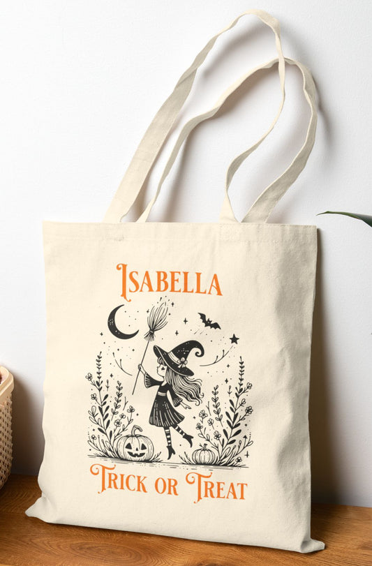 Witch Trick-or-Treat Tote - Personalized Halloween Bag for Kids
